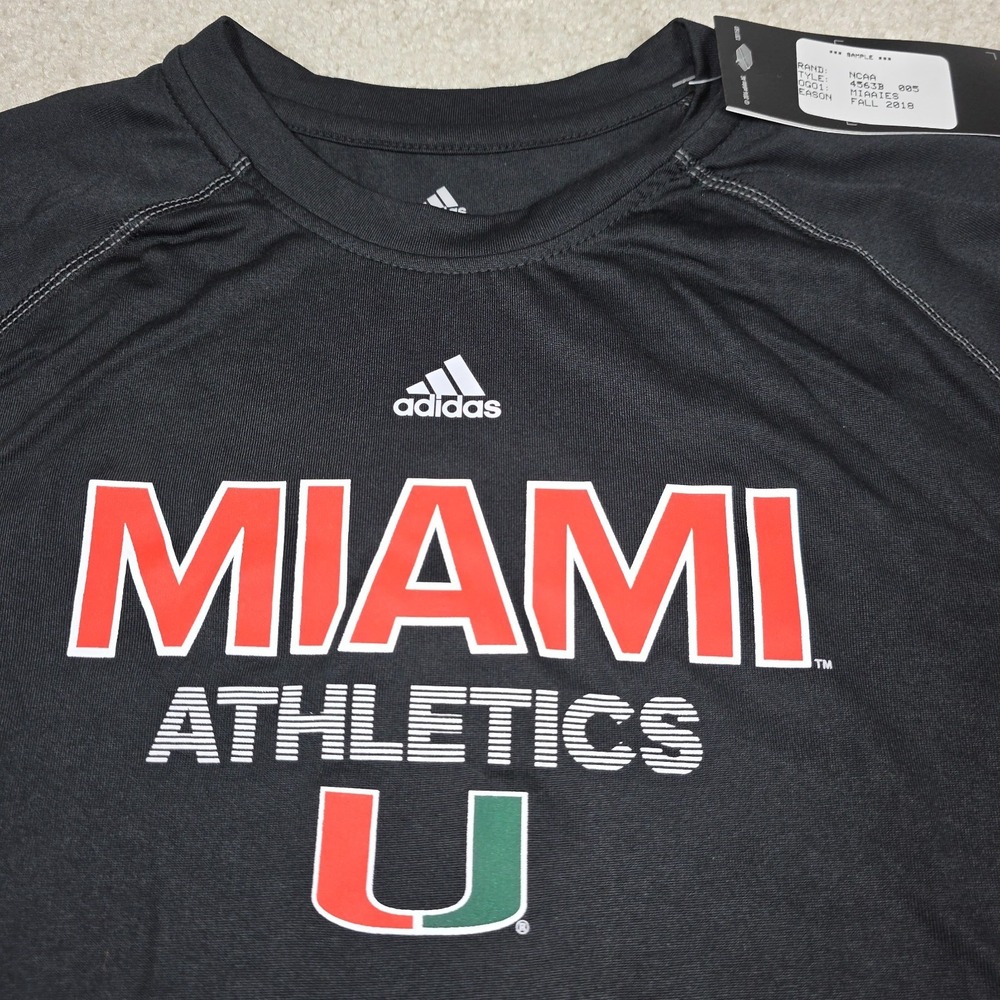Adidas Climalite Shirt BOYS Size L Black Miami Hurricanes Athletics NCAA NWT